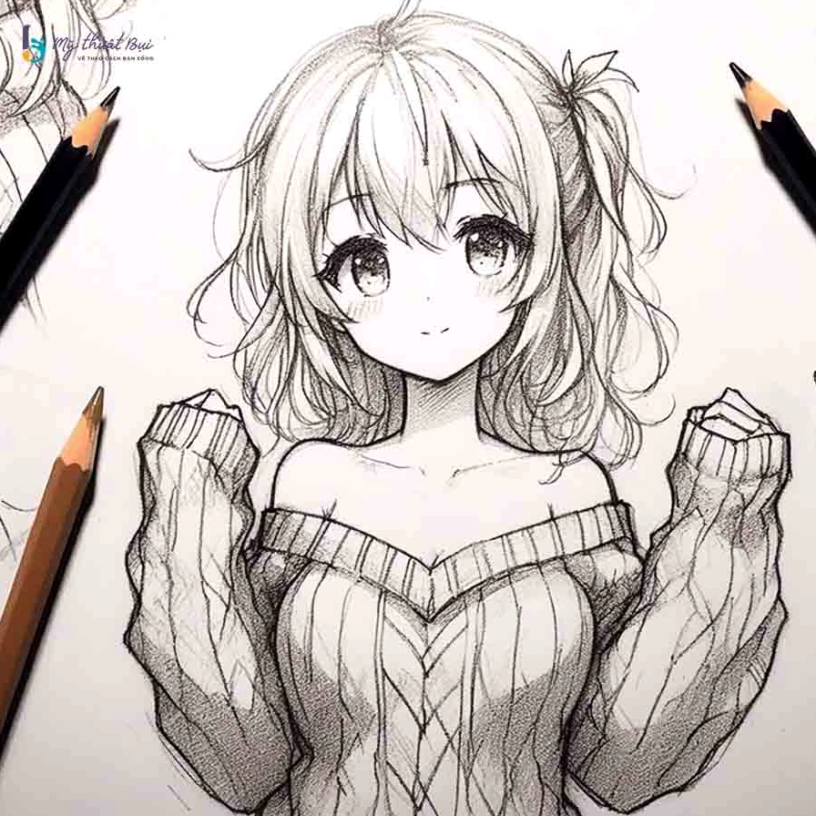 Tranh vẽ nhân vật anime nữ với nét vẽ tinh tế và cuốn hút