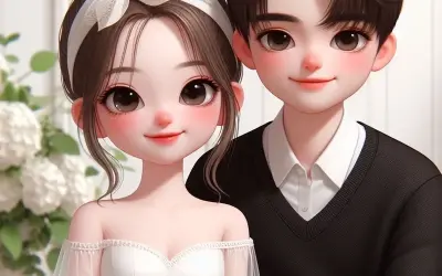 Hình ảnh cô dâu chú rể chibi phong cách ngộ nghĩnh và cute
