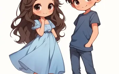 Hình chibi cặp đôi cute phong cách ngọt ngào, dễ thương