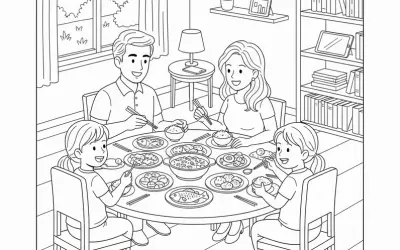 Bộ tranh tô màu gia đình ăn cơm đẹp nhất cho bé yêu sáng tạo
