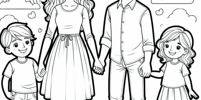 Bộ tranh tô màu gia đình 4 người giúp bé phát triển trí tuệ