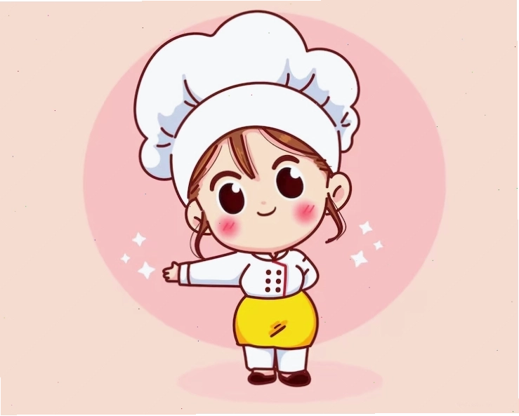 Cute chef girl smiling in uniform welcoming guests