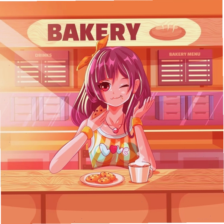 Gradient anime people eating in a restaurant