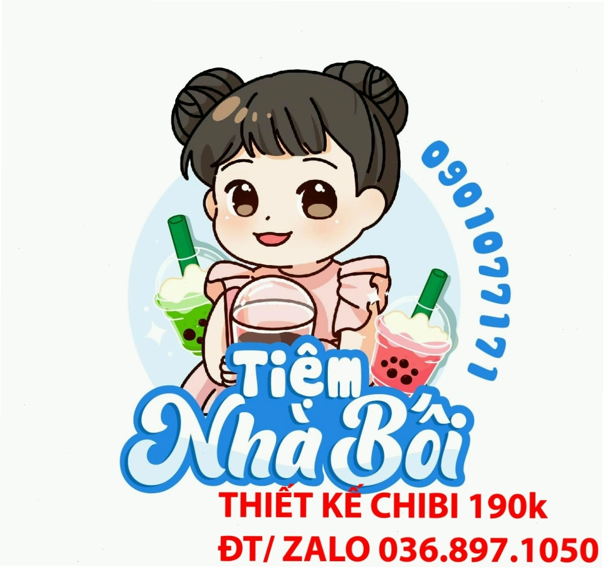 Logo chibi cô gái tóc búi cao năng động