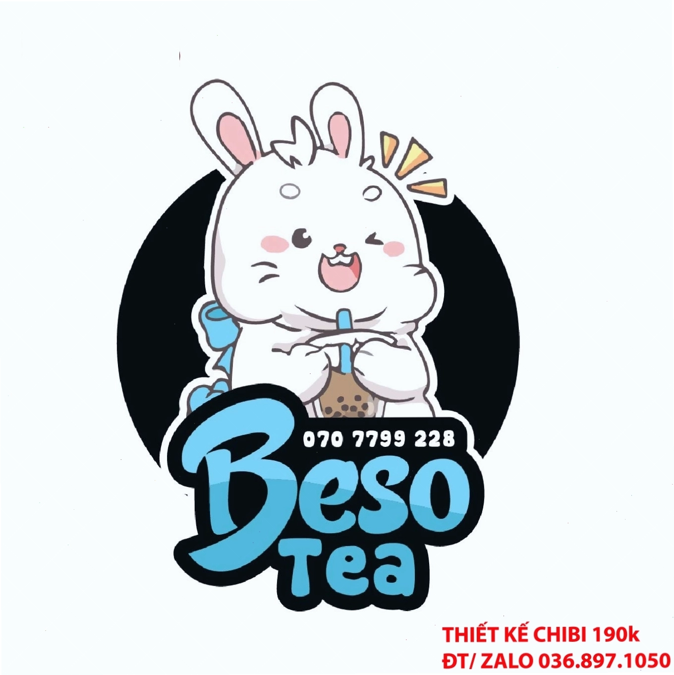 Mẫu chibi chú thỏ trắng uống trà sữa xinh xắn