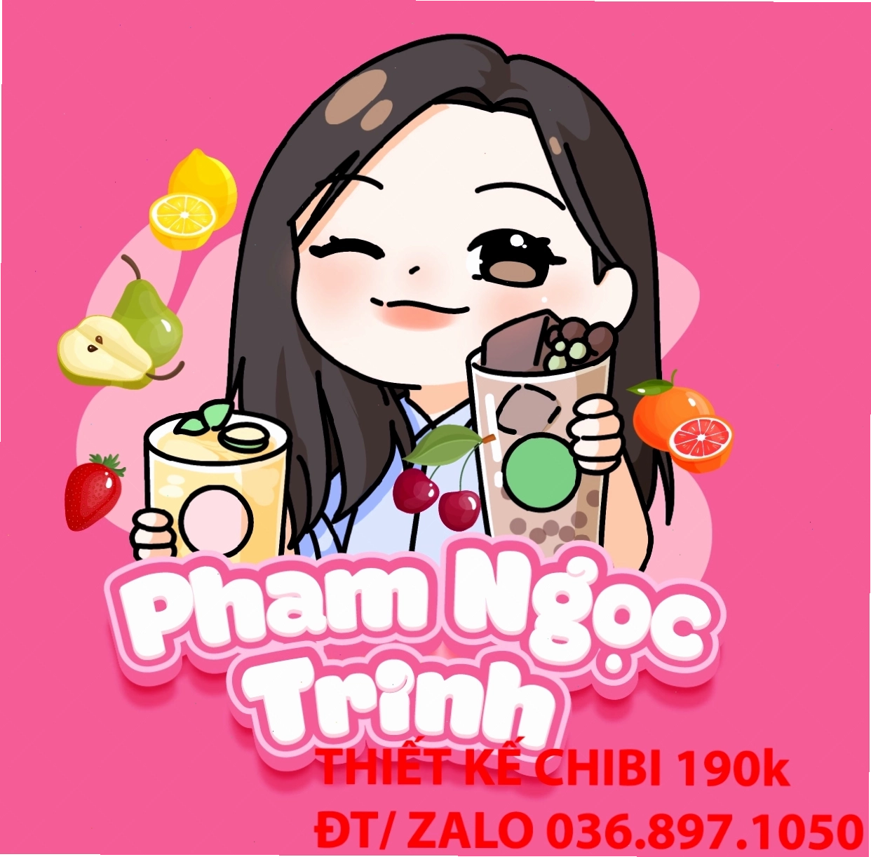 Mẫu chibi cô gái đeo nơ hồng xinh xắn
