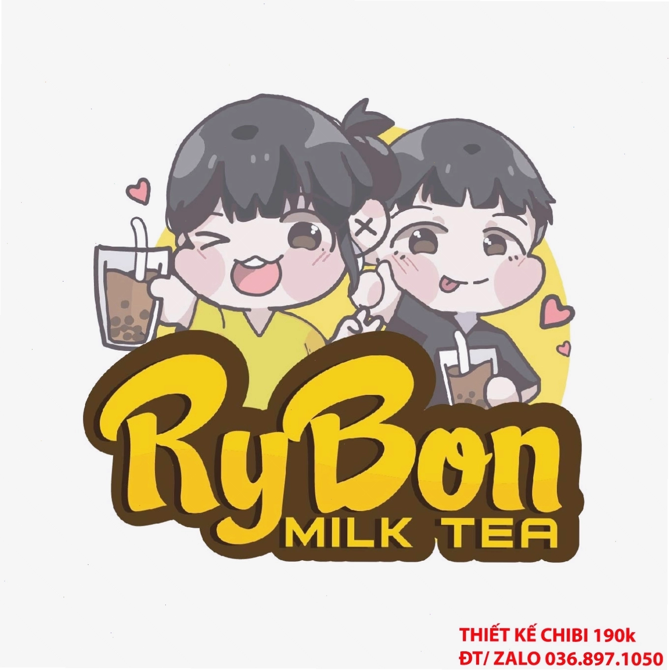 Mẫu chibi cô gái trẻ trung cầm ly trà sữa trân châu