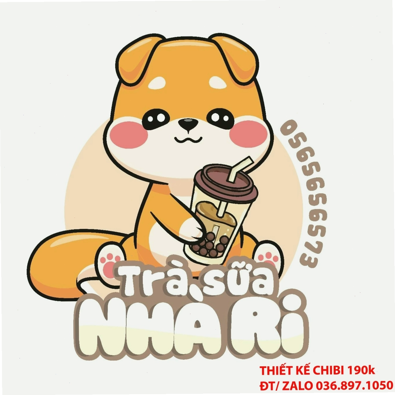 Thiết kế chibi chú chó uống trà sữa tinh nghịch