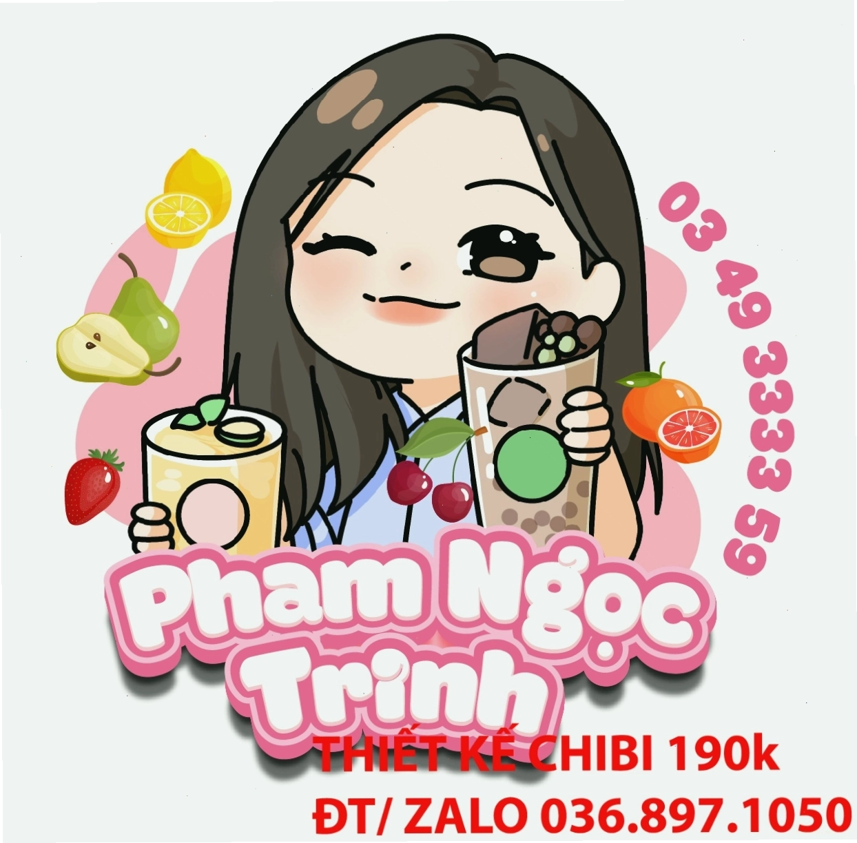 Thiết kế chibi cô gái cầm hai ly trà sữa
