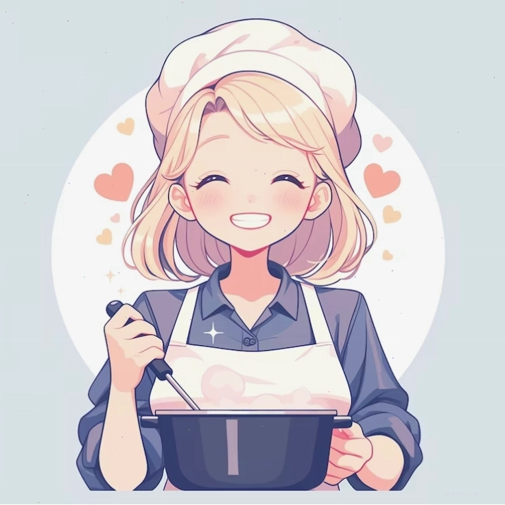 Vector white girl in her teens learning to cook