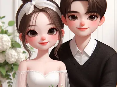 Hình ảnh cô dâu chú rể chibi phong cách ngộ nghĩnh và cute