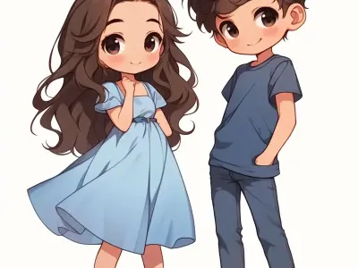 Hình chibi cặp đôi cute phong cách ngọt ngào, dễ thương